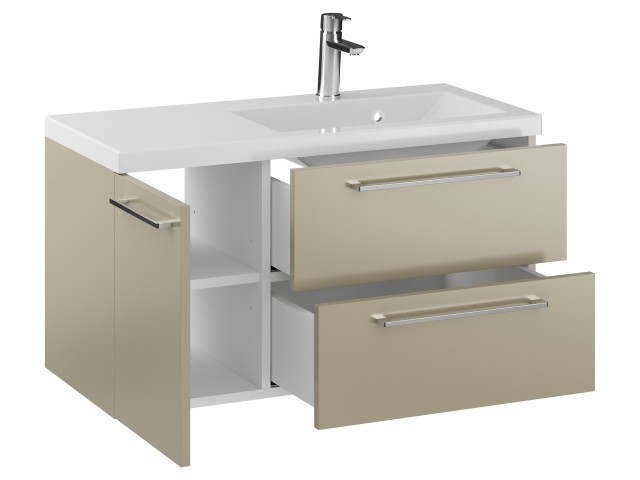 Szafka Wisząca Z Umywalką RON 90 cm D Prawa - Cappuccino Mat - Uchwyty Chromowane