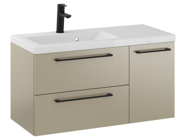 Szafka Wisząca Z Umywalką RON 90 cm D Lewa - Cappuccino Mat - Uchwyty Czarne Matowe Szafka Wisząca Z Umywalką RON 90 cm D Lewa - Cappuccino Mat - Uchwyty Czarne Matowe