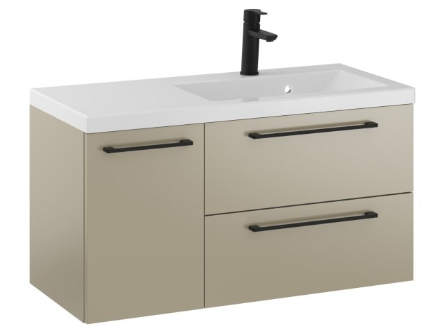 Szafka Wisząca Z Umywalką RON 90 cm D Prawa - Cappuccino Mat - Uchwyty Czarne Matowe Szafka Wisząca Z Umywalką RON 90 cm D Prawa - Cappuccino Mat - Uchwyty Czarne Matowe