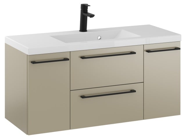 Szafka Wisząca Z Umywalką RON 100 cm D - Cappuccino Mat - Uchwyty Czarne Matowe