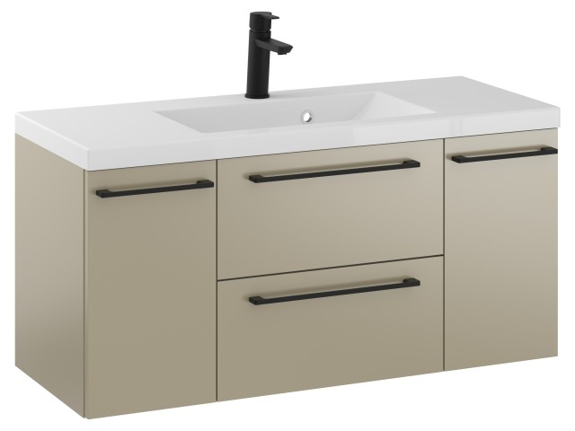 Szafka Wisząca Z Umywalką RON 100 cm D - Cappuccino Mat - Uchwyty Czarne Matowe Szafka Wisząca Z Umywalką RON 100 cm D - Cappuccino Mat - Uchwyty Czarne Matowe