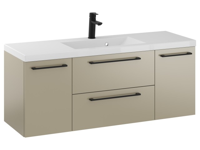 Szafka Wisząca Z Umywalką RON 120 cm D - Cappuccino Mat - Uchwyty Czarne Matowe