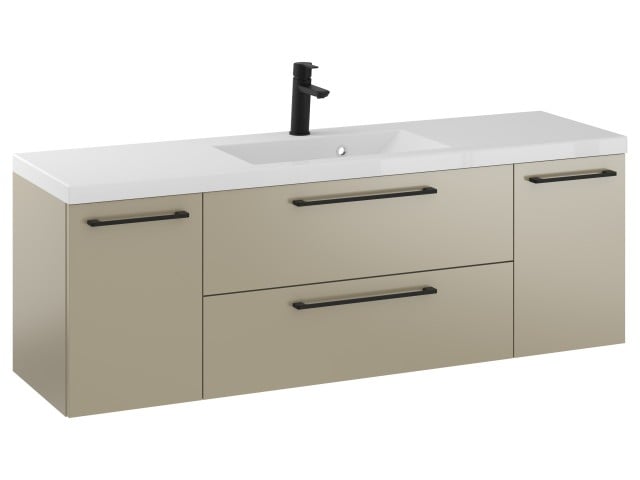 Szafka Wisząca Z Umywalką RON 140 cm D - Cappuccino Mat - Uchwyty Czarne Matowe