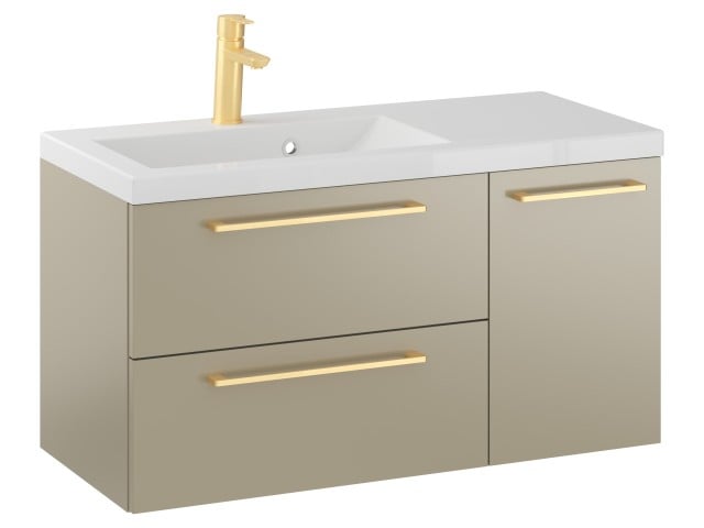 Szafka Wisząca Z Umywalką RON 90 cm D Lewa - Cappuccino Mat - Uchwyty Złote Szczotkowane Szafka Wisząca Z Umywalką RON 90 cm D Lewa - Cappuccino Mat - Uchwyty Złote Szczotkowane