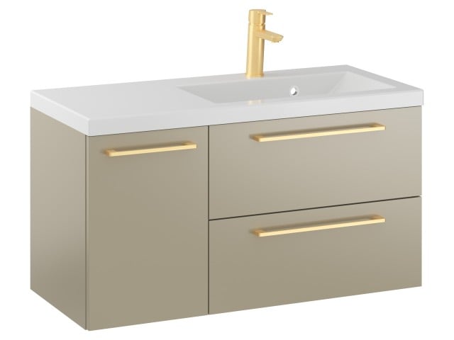 Szafka Wisząca Z Umywalką RON 90 cm D Prawa - Cappuccino Mat - Uchwyty Złote Szczotkowane Szafka Wisząca Z Umywalką RON 90 cm D Prawa - Cappuccino Mat - Uchwyty Złote Szczotkowane