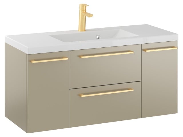 Szafka Wisząca Z Umywalką RON 100 cm D - Cappuccino Mat - Uchwyty Złote Szczotkowane Szafka Wisząca Z Umywalką RON 100 cm D - Cappuccino Mat - Uchwyty Złote Szczotkowane