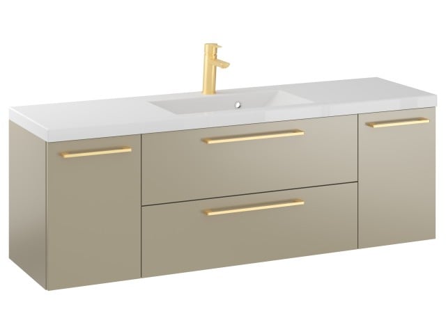 Szafka Wisząca Z Umywalką RON 140 cm D - Cappuccino Mat - Uchwyty Złote Szczotkowane Szafka Wisząca Z Umywalką RON 140 cm D - Cappuccino Mat - Uchwyty Złote Szczotkowane