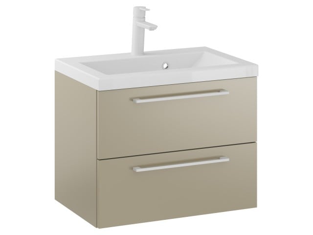 Szafka Wisząca Z Umywalką RON 60 cm - Cappuccino Mat - Uchwyty Białe Matowe