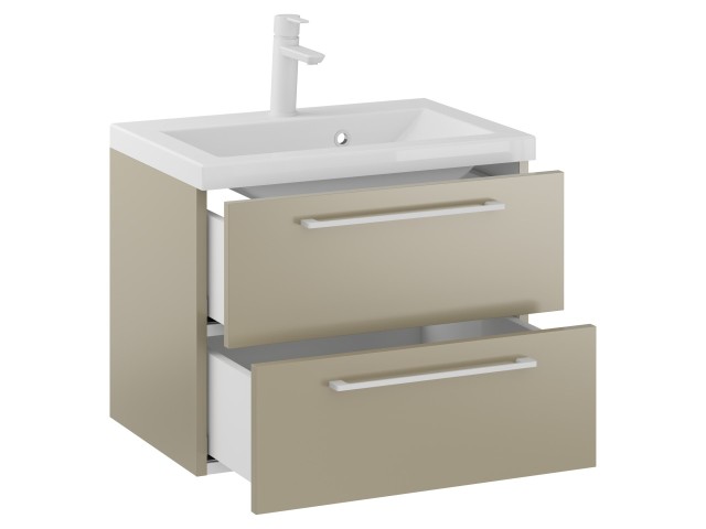 Szafka Wisząca Z Umywalką RON 60 cm - Cappuccino Mat - Uchwyty Białe Matowe