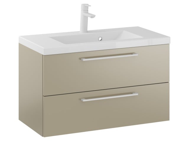 Szafka Wisząca Z Umywalką RON 80 cm - Cappuccino Mat - Uchwyty Białe Matowe