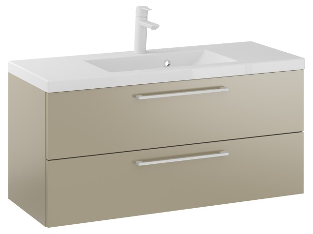Szafka Wisząca Z Umywalką RON 100 cm - Cappuccino Mat - Uchwyty Białe Matowe Szafka Wisząca Z Umywalką RON 100 cm - Cappuccino Mat - Uchwyty Białe Matowe