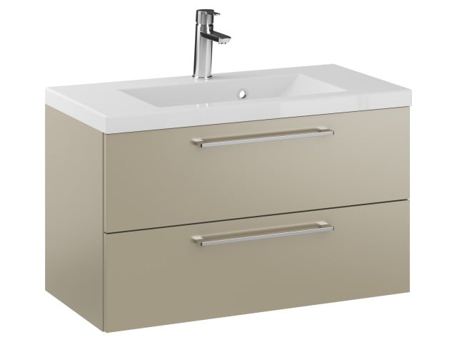 Szafka Wisząca Z Umywalką RON 80 cm - Cappuccino Mat - Uchwyty Chromowane