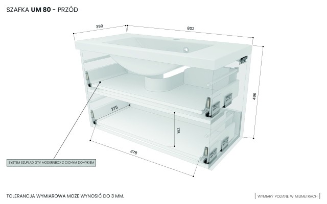 Szafka Wisząca Z Umywalką RON 80 cm - Cappuccino Mat - Uchwyty Chromowane