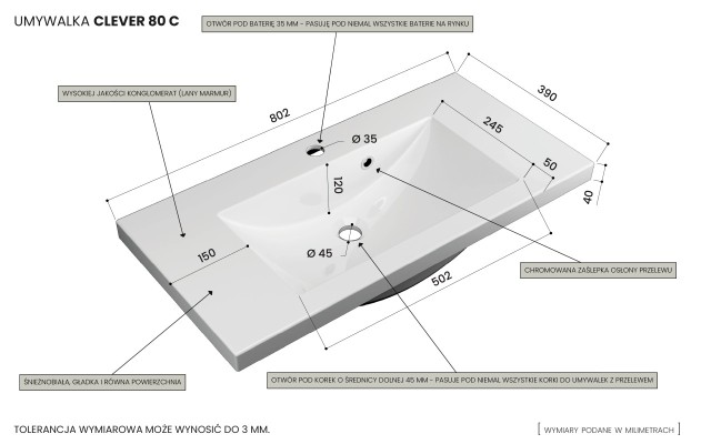 Szafka Wisząca Z Umywalką RON 80 cm - Cappuccino Mat - Uchwyty Chromowane