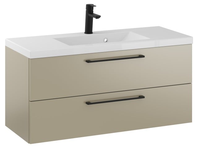 Szafka Wisząca Z Umywalką RON 100 cm - Cappuccino Mat - Uchwyty Czarne Matowe Szafka Wisząca Z Umywalką RON 100 cm - Cappuccino Mat - Uchwyty Czarne Matowe