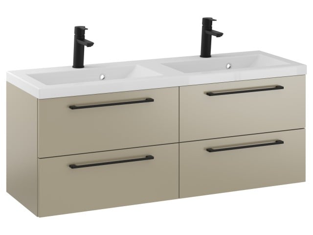 Szafka Wisząca Z Umywalką RON 120 cm DUO - Cappuccino Mat - Uchwyty Czarne Matowe