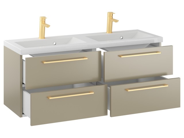 Szafka Wisząca Z Umywalką RON 120 cm DUO - Cappuccino Mat - Uchwyty Złote Szczotkowane