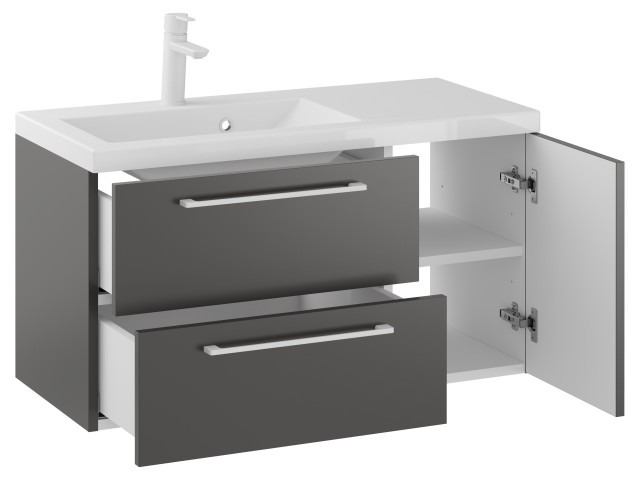 Szafka Wisząca Z Umywalką RON 90 cm D Lewa - Titan Mat - Uchwyty Białe Matowe