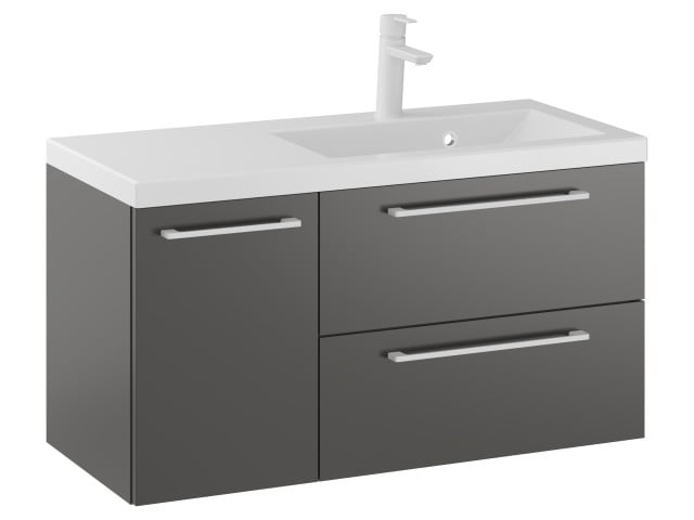 Szafka Wisząca Z Umywalką RON 90 cm D Prawa - Titan Mat - Uchwyty Białe Matowe