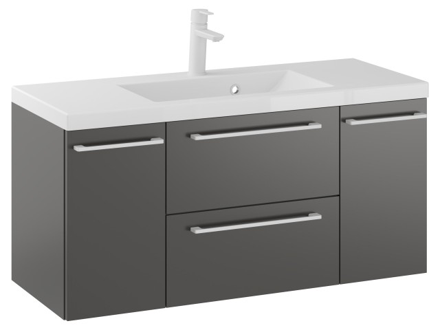 Szafka Wisząca Z Umywalką RON 100 cm D - Titan Mat - Uchwyty Białe Matowe