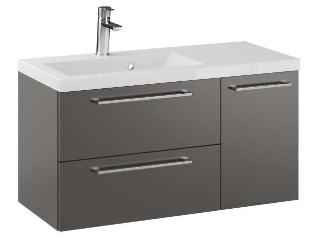 Szafka Wisząca Z Umywalką RON 90 cm D Lewa - Titan Mat - Uchwyty Chromowane