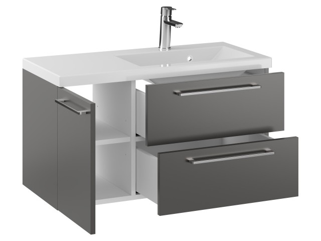 Szafka Wisząca Z Umywalką RON 90 cm D Prawa - Titan Mat - Uchwyty Chromowane
