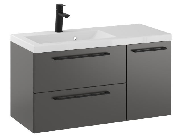 Szafka Wisząca Z Umywalką RON 90 cm D Lewa - Titan Mat - Uchwyty Czarne Matowe