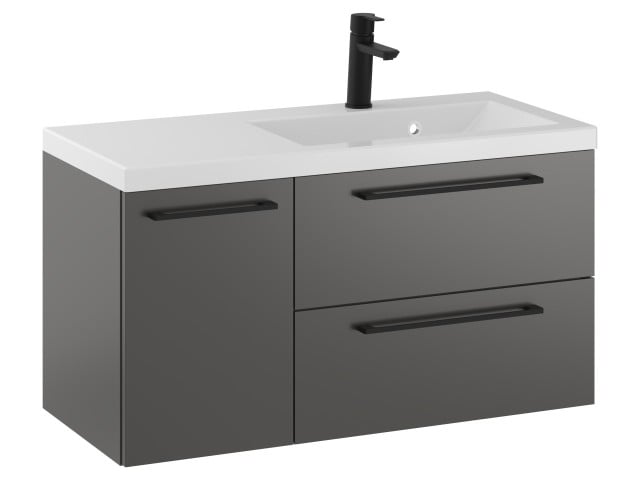 Szafka Wisząca Z Umywalką RON 90 cm D Prawa - Titan Mat - Uchwyty Czarne Matowe