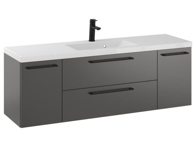 Szafka Wisząca Z Umywalką RON 140 cm D - Titan Mat - Uchwyty Czarne Matowe