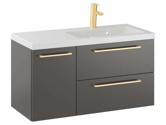 Szafka Wisząca Z Umywalką RON 90 cm D Prawa - Titan Mat - Uchwyty Złote Szczotkowane
