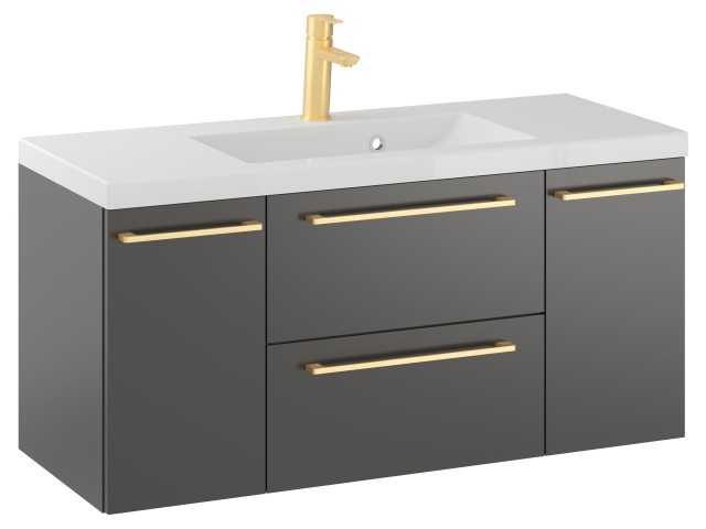 Szafka Wisząca Z Umywalką RON 100 cm D - Titan Mat - Uchwyty Złote Szczotkowane