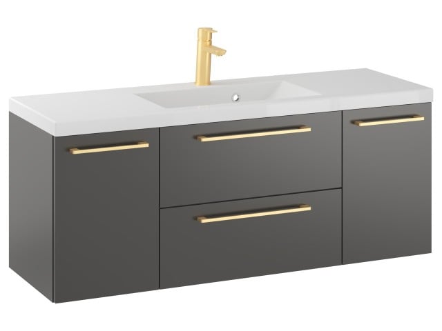 Szafka Wisząca Z Umywalką RON 120 cm D - Titan Mat - Uchwyty Złote Szczotkowane