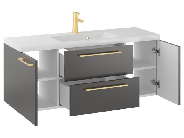 Szafka Wisząca Z Umywalką RON 120 cm D - Titan Mat - Uchwyty Złote Szczotkowane