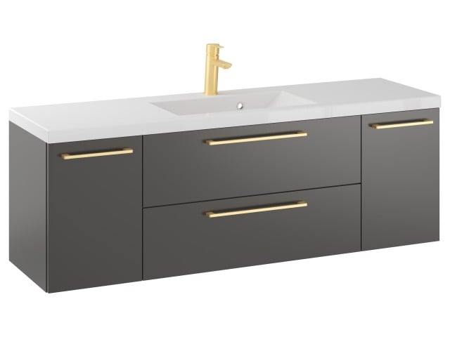 Szafka Wisząca Z Umywalką RON 140 cm D - Titan Mat - Uchwyty Złote Szczotkowane