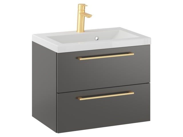 Szafka Wisząca Z Umywalką RON 60 cm - Titan Mat - Uchwyty Złote Szczotkowane