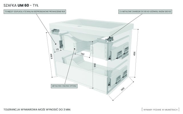 Szafka Wisząca Z Umywalką RON 60 cm - Titan Mat - Uchwyty Złote Szczotkowane