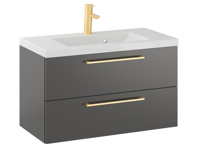 Szafka Wisząca Z Umywalką RON 80 cm - Titan Mat - Uchwyty Złote Szczotkowane