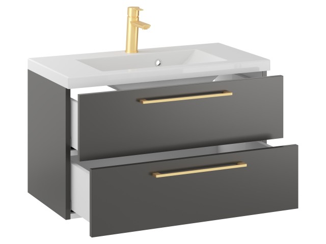 Szafka Wisząca Z Umywalką RON 80 cm - Titan Mat - Uchwyty Złote Szczotkowane