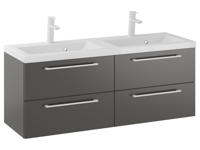 Szafka Wisząca Z Umywalką RON 120 cm DUO - Titan Mat - Uchwyty Białe Matowe Szafka Wisząca Z Umywalką RON 120 cm DUO - Titan Mat - Uchwyty Białe Matowe