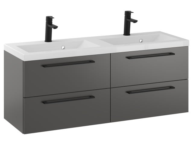 Szafka Wisząca Z Umywalką RON 120 cm DUO - Titan Mat - Uchwyty Czarne Matowe