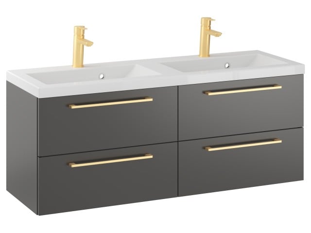 Szafka Wisząca Z Umywalką RON 120 cm DUO - Titan Mat - Uchwyty Złote Szczotkowane