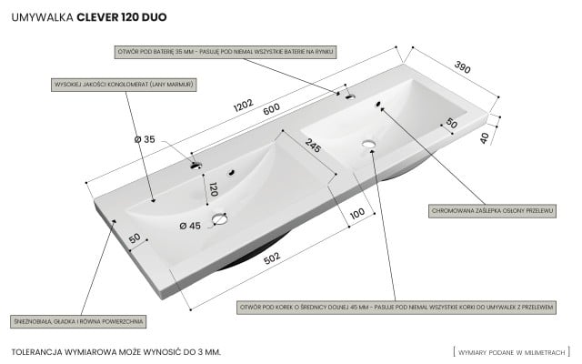 Szafka Wisząca Z Umywalką RON 120 cm DUO - Titan Mat - Uchwyty Złote Szczotkowane