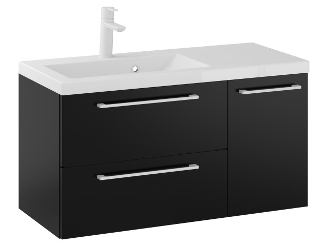 Szafka Wisząca Z Umywalką RON 90 cm D Lewa - Czarny Mat - Uchwyty Białe Matowe Szafka Wisząca Z Umywalką RON 90 cm D Lewa - Czarny Mat - Uchwyty Białe Matowe