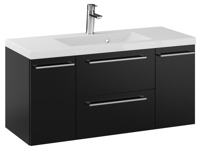 Szafka Wisząca Z Umywalką RON 100 cm D - Czarny Mat - Uchwyty Chromowane