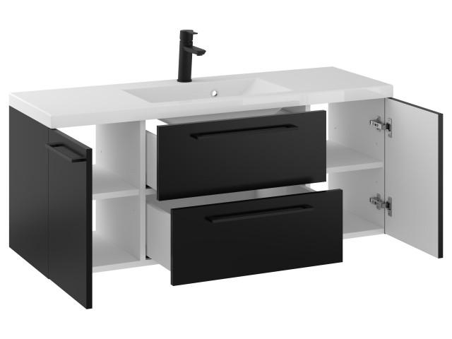 Szafka Wisząca Z Umywalką RON 120 cm D - Czarny Mat - Uchwyty Czarne Matowe