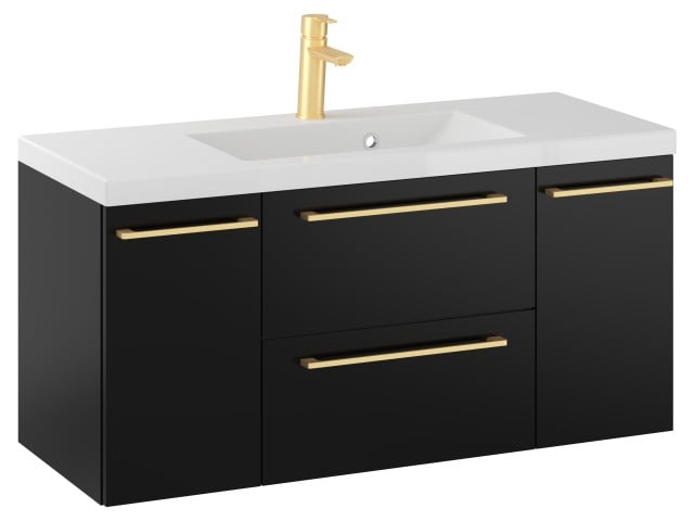 Szafka Wisząca Z Umywalką RON 100 cm D - Czarny Mat - Uchwyty Złote Szczotkowane Szafka Wisząca Z Umywalką RON 100 cm D - Czarny Mat - Uchwyty Złote Szczotkowane
