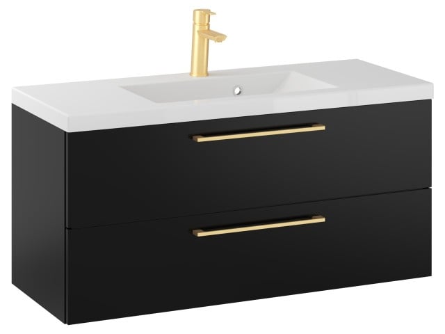 Szafka Wisząca Z Umywalką RON 100 cm - Czarny Mat - Uchwyty Złote Szczotkowane Szafka Wisząca Z Umywalką RON 100 cm - Czarny Mat - Uchwyty Złote Szczotkowane