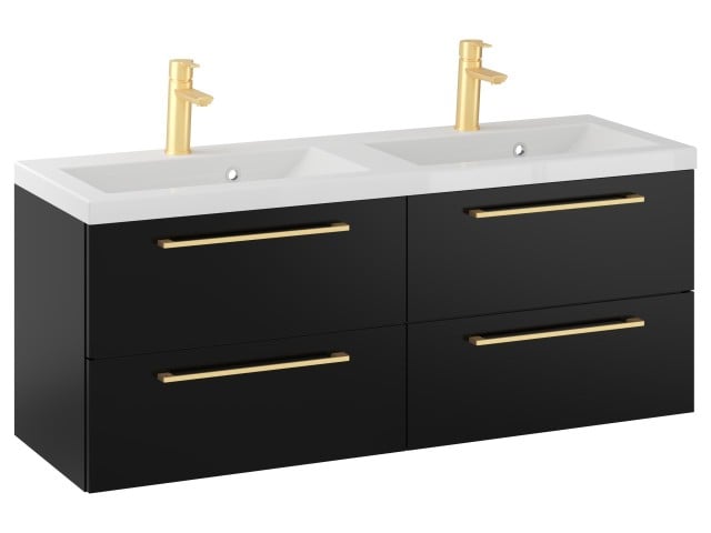 Szafka Wisząca Z Umywalką RON 120 cm DUO - Czarny Mat - Uchwyty Złote Szczotkowane
