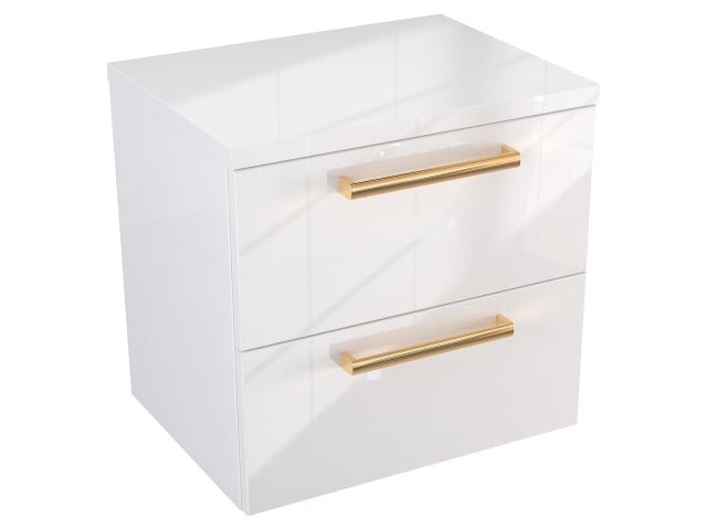 Szafka Wisząca Z Blatem ATH 50 cm - Biały Wysoki Połysk - Uchwyty Złote Polerowane Szafka Wisząca Z Blatem ATH 50 cm - Biały Wysoki Połysk - Uchwyty Złote Polerowane