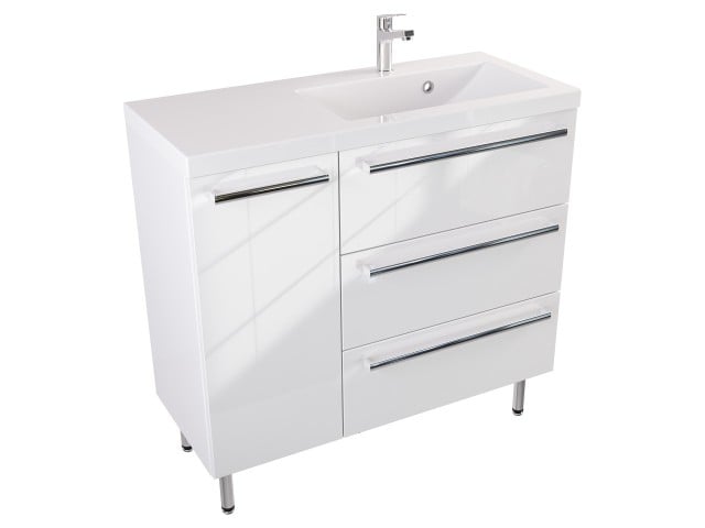 Szafka Stojąca Z Umywalką ATH 90 cm D Prawa - Biały Wysoki Połysk - Uchwyty Chromowane Szafka Stojąca Z Umywalką ATH 90 cm D Prawa - Biały Wysoki Połysk - Uchwyty Chromowane